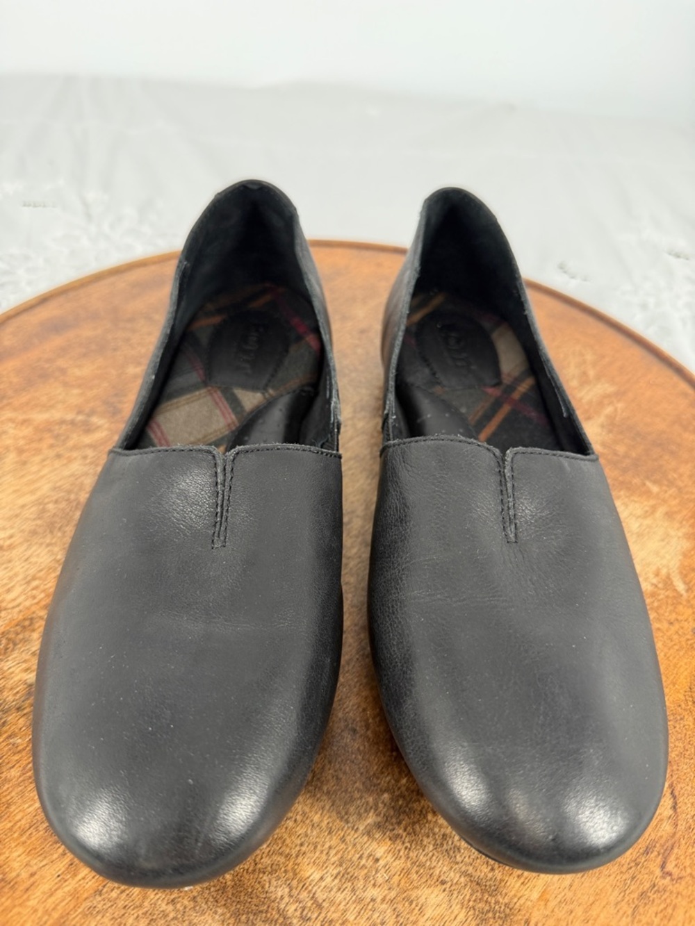 Born Shoes Wm 9M Sebra Black Leather Slip On Loafer Flat Comfort Flexible - Picture 3 of 12